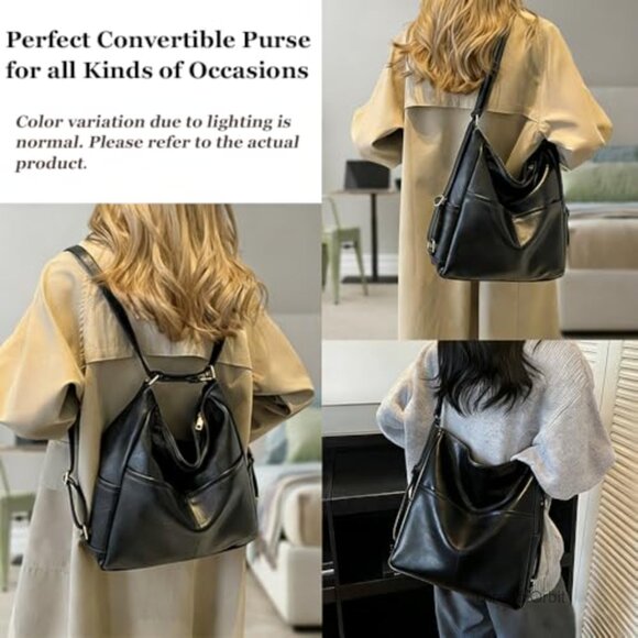 Large Convertible Tote Backpack Purse Vegan Leather Adjustable Strap main image 5